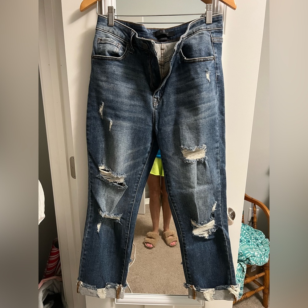 Risen high rise denim cuff jeans. Like new size 9 /29